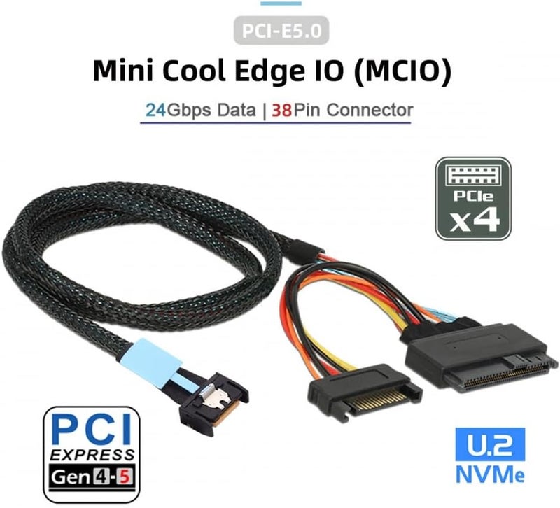 CY Cable MCIO 4X Mini Cool Edge IO to U.2 SFF-8639 NVME PCIe PCI-Express Cord for Mainboard SSD - Image 4